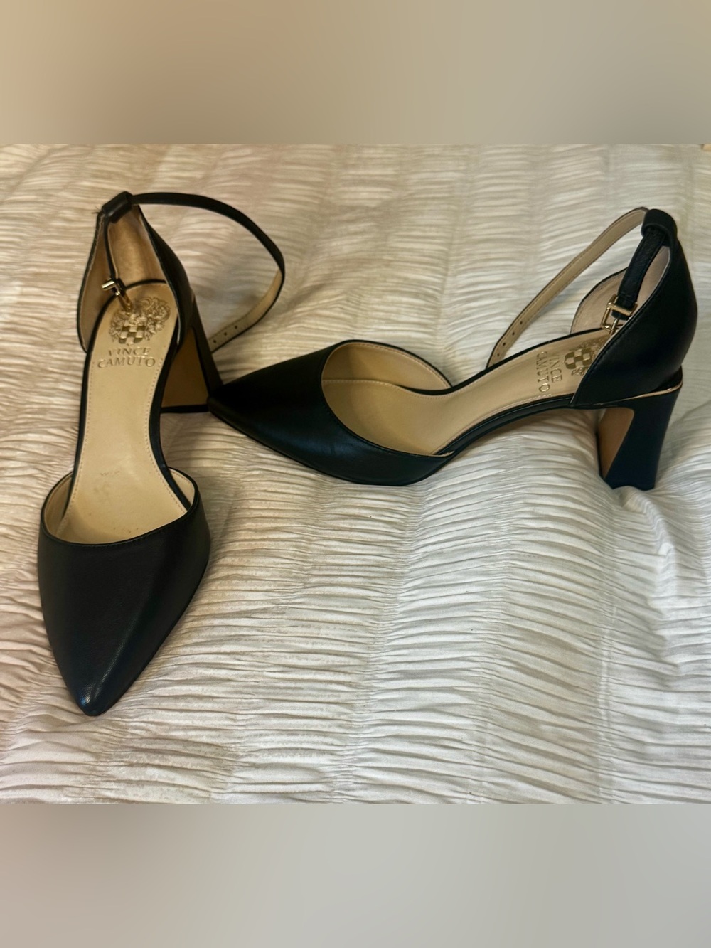 Vince Camuto Black Pointed-Toe Ankle-Strap D'Orsay Heels